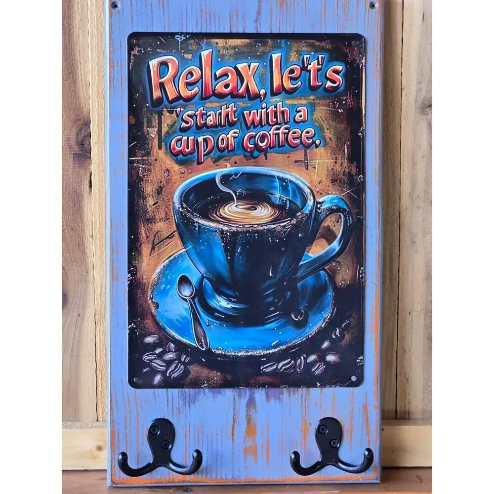 Rustic Coffee Mug, Leash, Key Holder, Wall Mounted, Solid Wood Handcrafted New